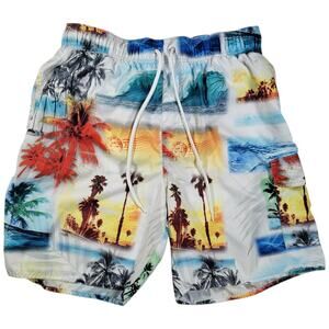 Croft & Barrow Mens Swim Trunks Large Tropical Palm Beach Print Mesh Lined Short